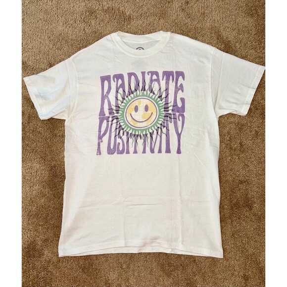 Radiate Positivity T-Shirt White Purple Sun Graphic Tee Size - Unisex Medium - Picture 1 of 7